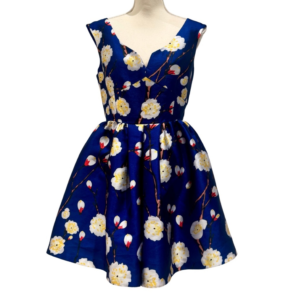 NWOT Ark & Co Royal Blue Floral Cocktail Dress | Fit & Flare (M) - Picture 8 of 10
